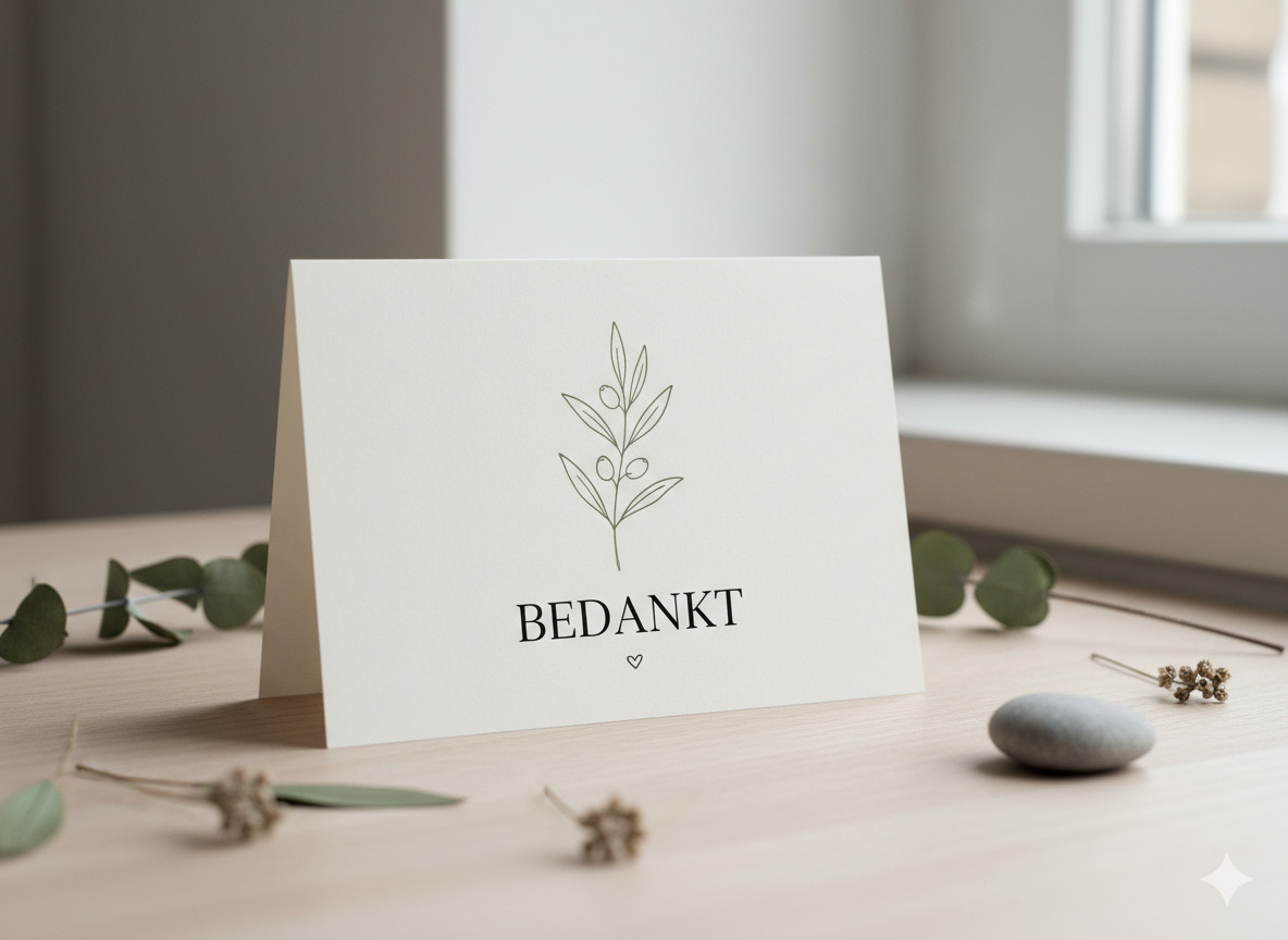 Minimalistische bedankkaart met botanische illustratie